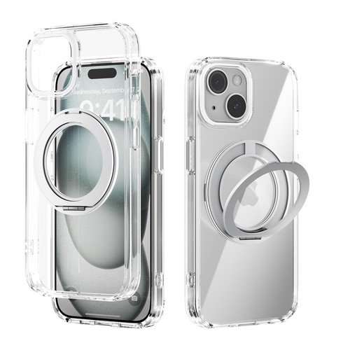 GadgetCom Étui Magnétique Compatible avec Apple iPhone 15, Étui Rigide Transparente avec Support, Étui de Protection