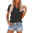 thumbnail image 3 of VBVC No Boundarie Women's Henley V-Neck T Shirts,Ladies Button-Down Basic Tees,Summer Short Sleeve Tops For Women,Black,S-5XL, 3 of 9
