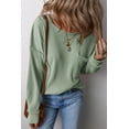 thumbnail image 3 of Women's Clearly Aqua Solid Color Corded Drop Shoulder Long Sleeve Top, 3 of 12