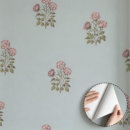 Vintage Floral Wallpaper, Botanical Rose Flower Pattern Peel and Stick Wallpaper, Waterproof Self Adhesive Vinyl for Home Decor, Perfect for Bedroom, Living Room, Kitchen Cabinet, 17.7 * 118 in