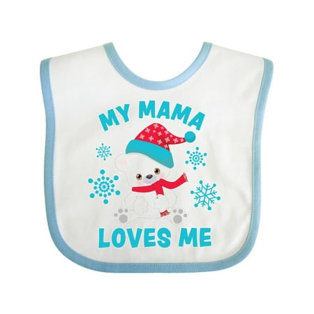 

Inktastic Polar Bear My Mama Loves Me in Santa Hat with Snowflakes Gift Baby Boy or Baby Girl Bib