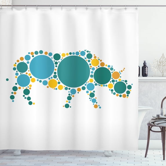 Rhino Shower Curtain, Dots Animal Pattern Abstract Fauna Illustration Wilderness Geometric Savannah, Fabric Bathroom Set with Hooks, 69W X 84L Inches Extra Long, Multicolor, by Ambesonne