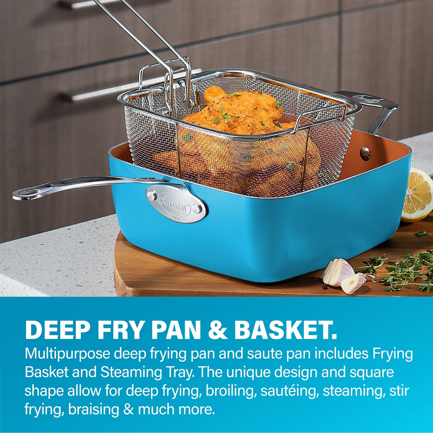Gotham Steel Kitchen-in-a-box 25 Piece Cookware set, Non-stick Pots & Pans with Utensils, Turquoise/Copper
