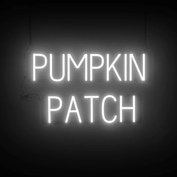SpellBrite PUMPKIN PATCH LED Sign for Business. 26.0" x 15.0" White PUMPKIN PATCH Sign Has Neon Sign Look With Energy Efficient LED Light Source. Visible from 500+ Feet, 8 Animation Settings.