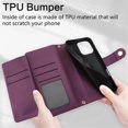 thumbnail image 6 of For IPhone 15 Pro Max 6.7-inch RFID Blocking Protective Purse Wallet Case For Women Men Multi-Card Slots Zipper Pocket Detachable Shoulder Strap And Wrist Strap,Shockproof Phone Case,Dark purple, 6 of 8