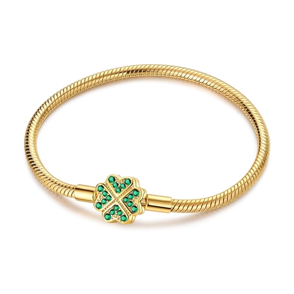 NARMO Four-Leaf Clover 925 Sterling Silver Gold Plated Snake Bracelet fit Charm Bead for Women Jewelry