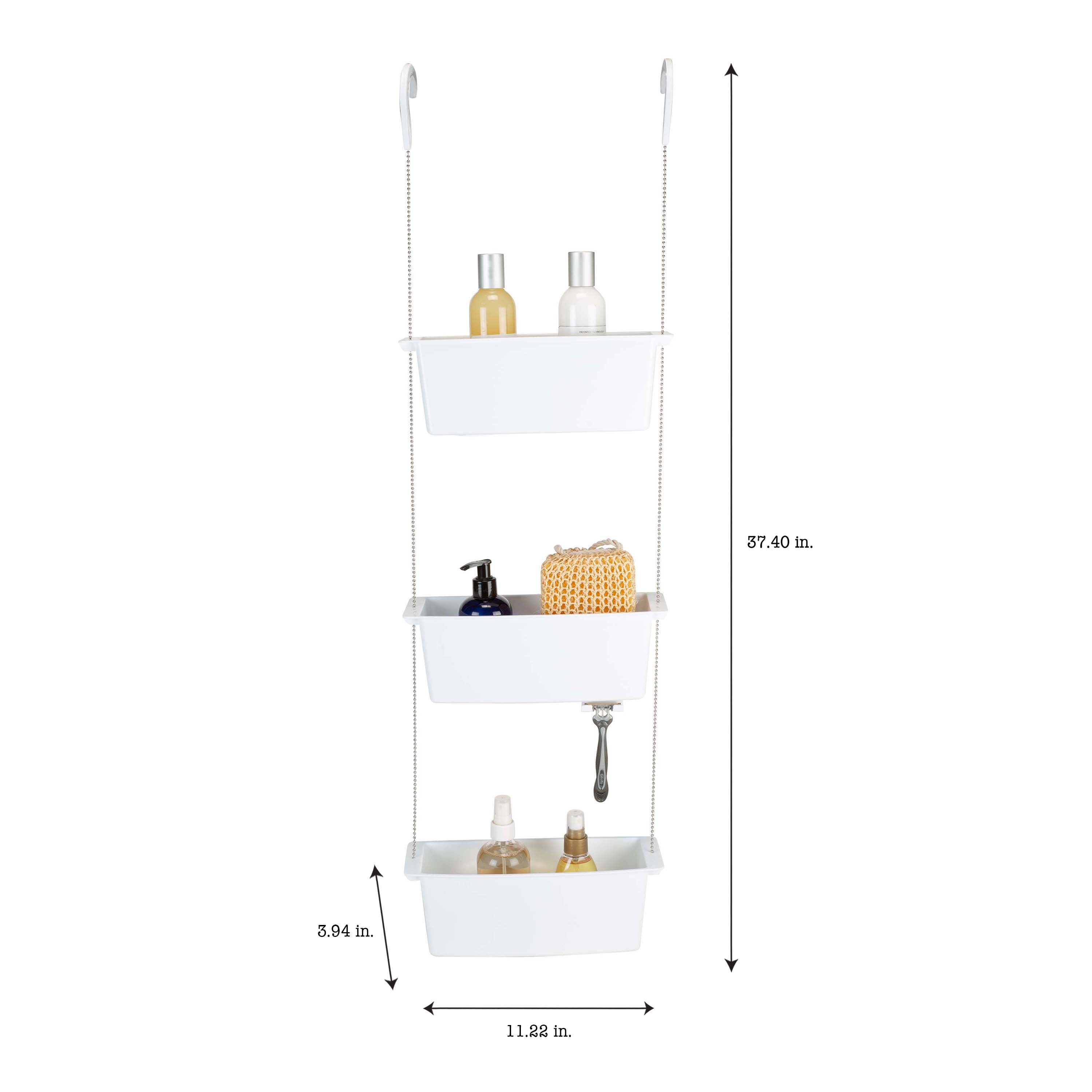 P. Nova Hanging 3 Tier Plastic Oval Shelves with Aluminum Hooks,  Disassembled Shower Head Caddy Organizer