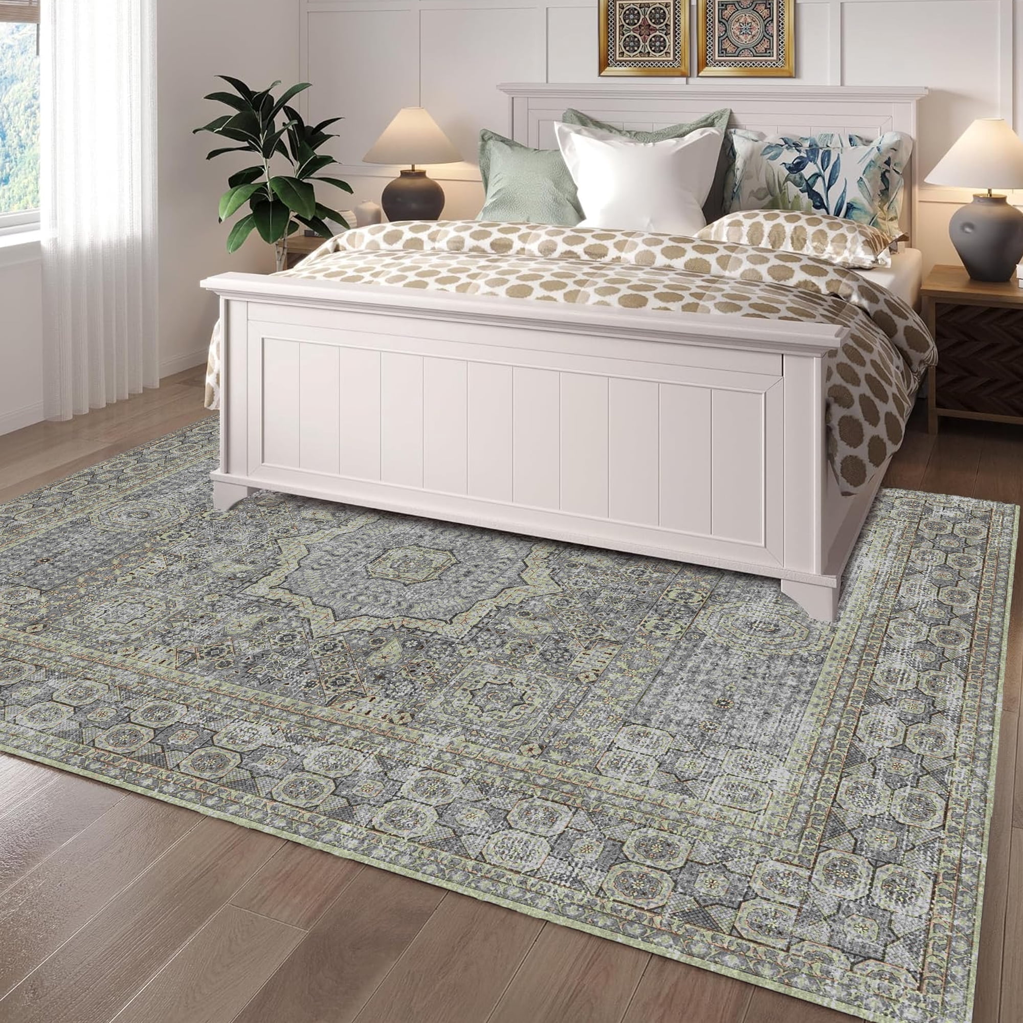 Area Rugs for Living Room 6x 9 Machine Washable Vintage Print Large Throw Non Slip Bedroom Rugs