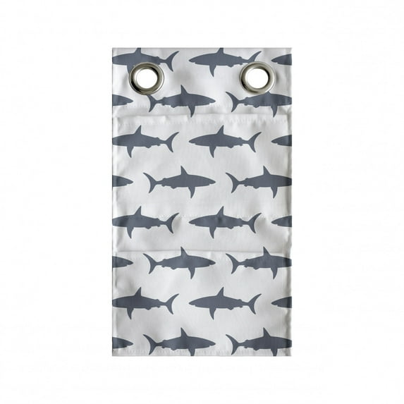Sea Animals Hanging Pocket Organizer, Sharks Swimming Horizontal Silhouettes Powerful Dangerous Wild Life, Printed Polyester Storage Bag with Pockets, 9" x 16", Charcoal Grey White
