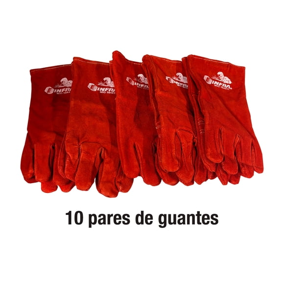 Guantes Para Soldar MIG Infra Reforzados Color Rojo Kit 10 Pares Para Soldador