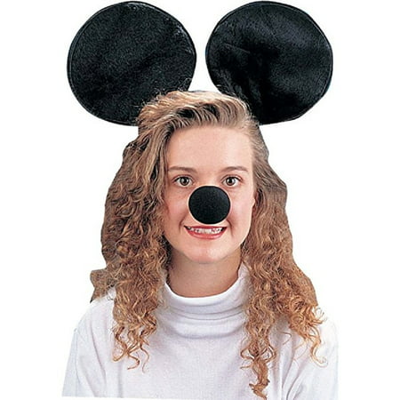 Mickey Minnie Jumbo Black Mouse Ears Headband Nose Animal Costume Kit Set