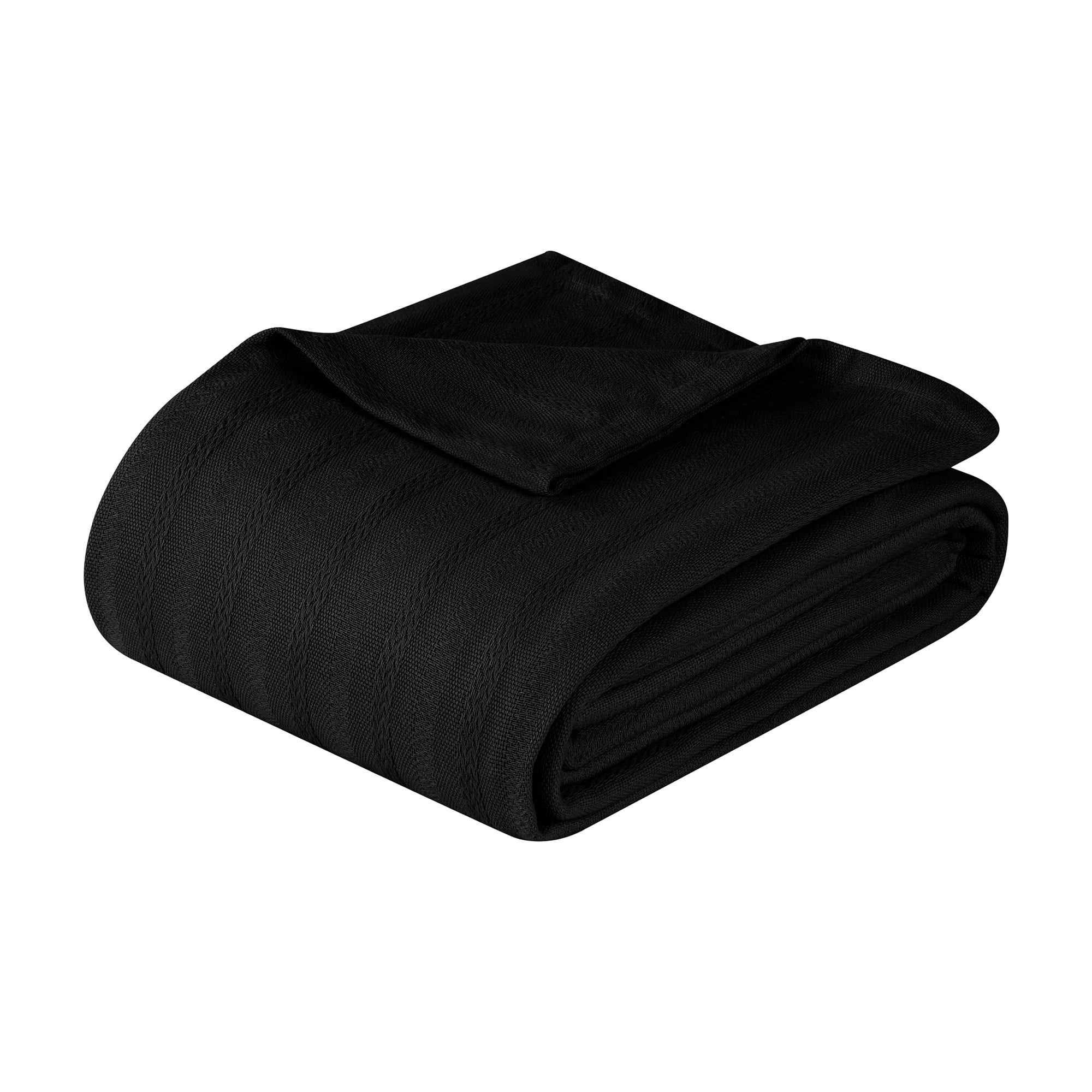 Superior Clara Cotton Striped Woven Blanket, Full Queen, Black