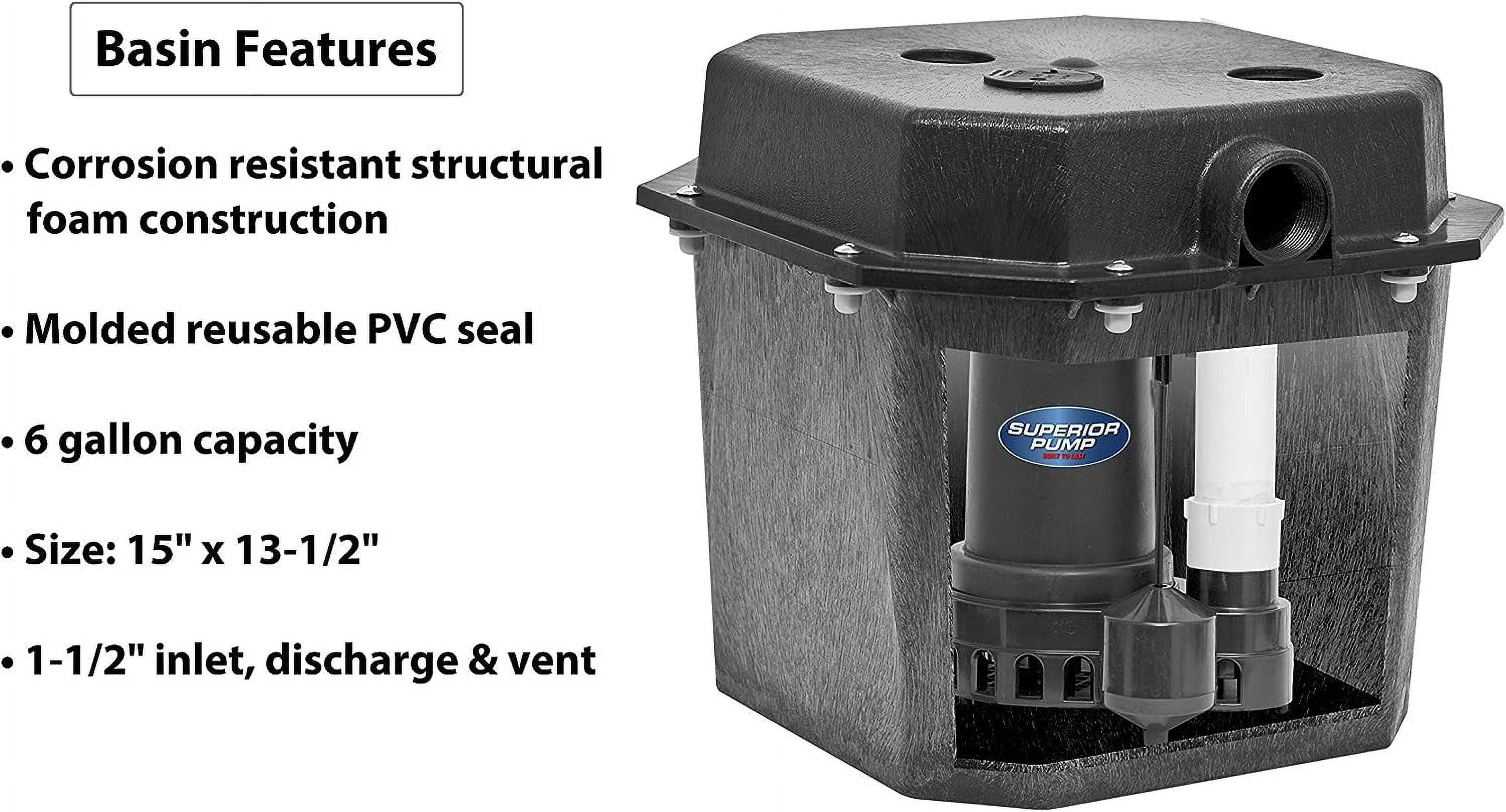 Superior Pump 92072 1/3 HP Pre-Assembled Submersible Remote Sink Drain Utility Water Pump. Black