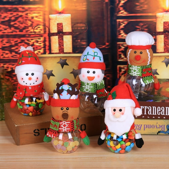 Christmas Candy Jars, Santa Elk Snowman Ornament Candy Cookie Jar Containers Candy Storage Dish Home Decor Container Favor Gift Box Bottle for Children, Xmas Holiday Party Supply