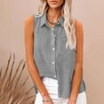 thumbnail image 2 of Ecqkame Women's Cotton Linen Tops Sleeveless Turndown Collar Button Down Shirts Summer Solid Color Business Casual Blouses 02-Gray L, 2 of 6