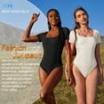 thumbnail image 4 of OQQ Women's 2 Piece Bodysuits Sexy Ribbed One Piece Square Neck Short Sleeve Bodysuits, 4 of 7