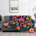 thumbnail image 2 of Honeii Colorful Floral Embroidery Mexican print throw blanket, crafted from cozy cotton flannel, offers versatile home decor as a bedding suitable for all seasons.-80"x60", 2 of 6