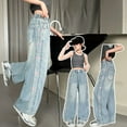 thumbnail image 2 of Kids Girls' Fashion Jeans Elastic High Waist Wide Leg Jeans Teen Clothing Little Girls Clothes 9-10 Years Girls Fashion, 2 of 9