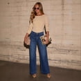 thumbnail image 5 of Women's High Waist Wide Leg Straight Jeans with Patch Pockets - Stretch Denim Casual Pants for Everyday Wear, 5 of 6