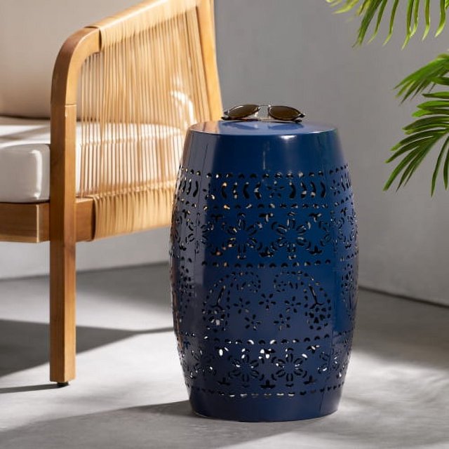 12 Inch Side Table - Navy Blue Tabletop, Space Saving Balcony Side Table, No Assembly Required