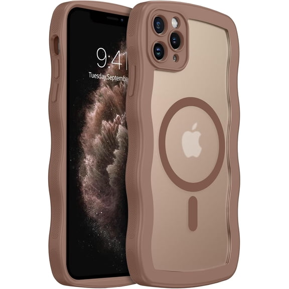for iPhone 11 Pro Max Case [Compatible with MagSafe] Cute Curly Wavy Anti-Slip Bumper Magnetic Slim Thin Soft TPU Women Men Protective Phone Cover for iPhone 11 Pro Max 6.5", Desert Titanium