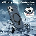 thumbnail image 3 of Heavy Duty Phone Case For iPhone 14,Built-in Rotatable Magnetic Ring Kickstand,Shockproof Dropproof Tough Rugged Anti-fall Protective Phone Case Cover For iPhone 14, Darkblue, 3 of 6