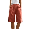 thumbnail image 4 of RYRJJ Womens Summer Cotton Linen Bermuda Shorts Elastic High Waist Wide Leg Shorts Loose Knee Length Shorts Side Split Casual Beach Shorts(Orange,S), 4 of 8