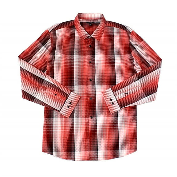 Alfani Mens Diamond Plaid Button Up Shirt, Red, XX-Large