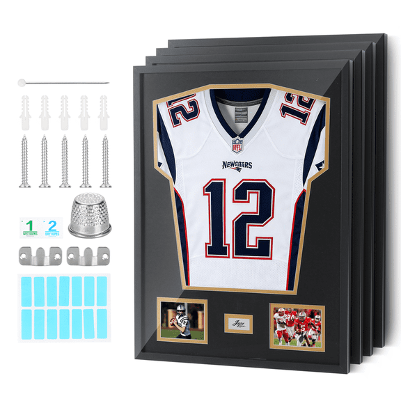 Jersey Display Case with Signature & Photo Slots - 98% UV Protection Shadow Box Frame for Football, Basketball, Hockey, Soccer Jersey Preservation & Memorabilia Display (4 Pack)