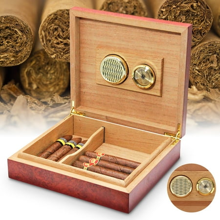 Brown Cigar Box Cedar Wood Cigar Humidor Storage Box Desktop Humidifier Hygrometer for 20 Counts Cigar ()