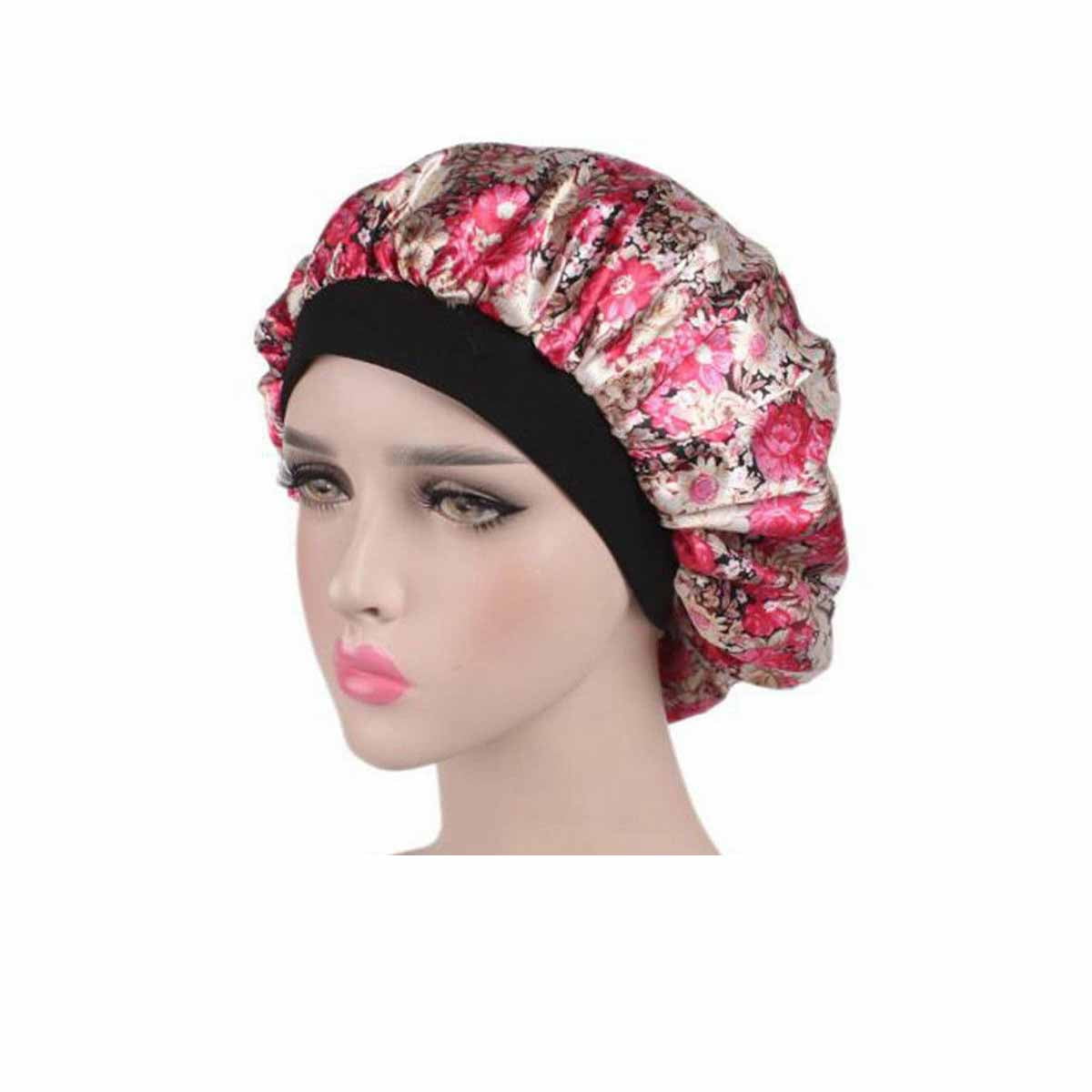 Women Satin Night Sleep Cap Hair Bonnet Hat Silk Head Cover Wide ...