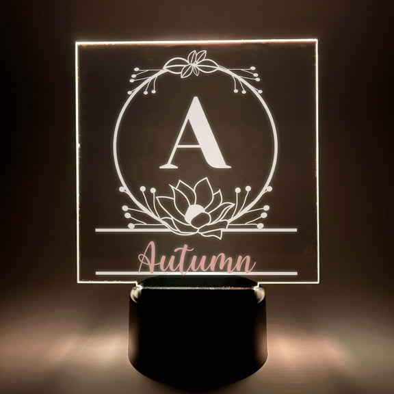 Personalized LED Night Light Up Lamp Stand Girls Monogram Any Initial Letter Custom Made Design Christmas, Room Décor, 16 Colors, Great Gift