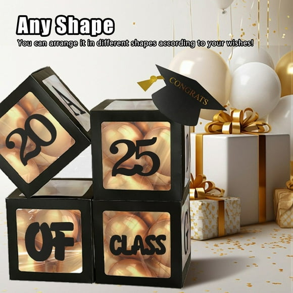 2025 Graduation Party Decoration Set Black Balloon Boxes With Letters Shining Photo Props Decoration Party Decorations Theme Birthday Party Decorations for Men 60th Birthday Event Horizon Movie Event