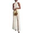 thumbnail image 3 of Women'S 2 Piece Outfits Sleeveless Halter Top and Wide Leg Pants Set Khaki M, 3 of 10
