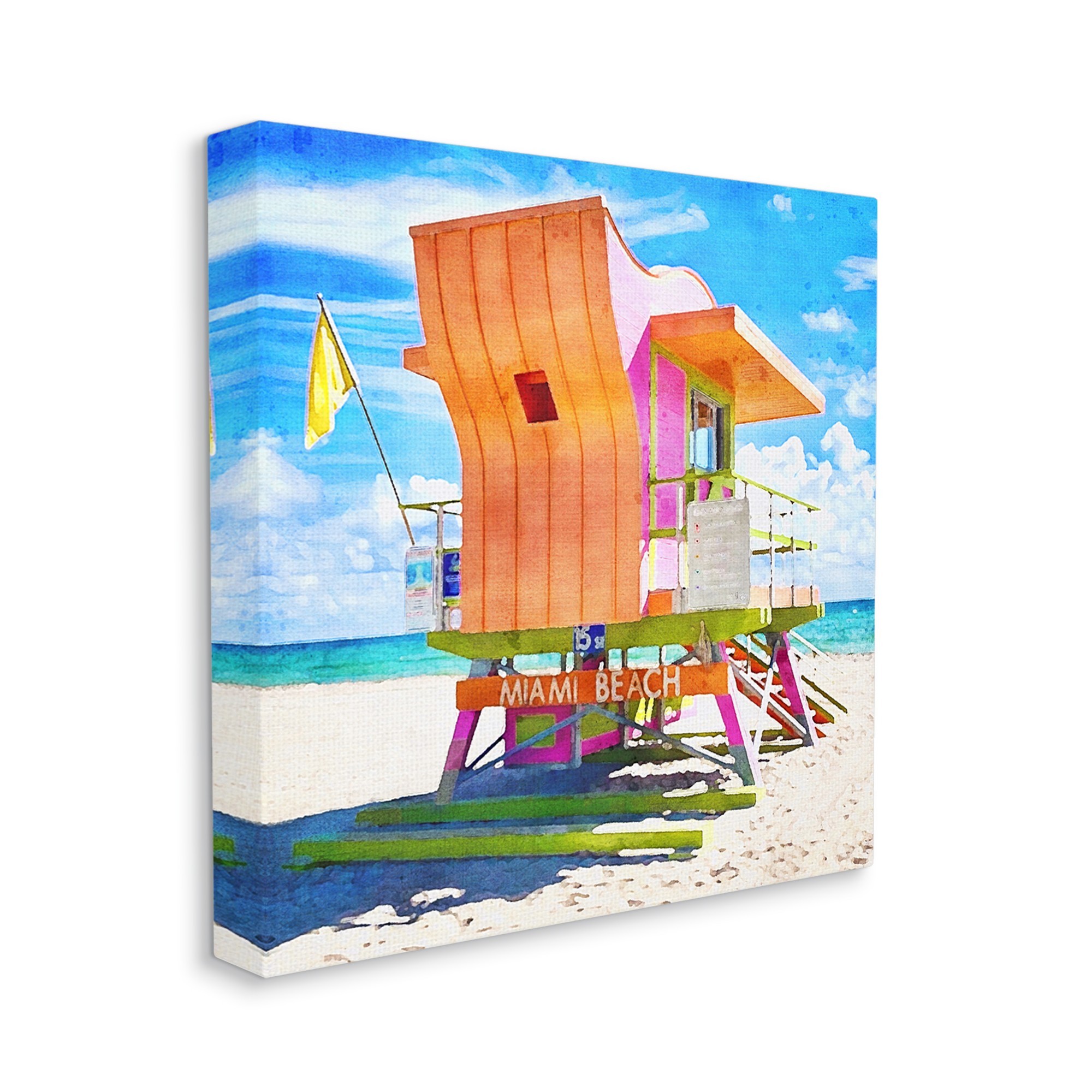 Stupell Industries Miami Beach Orange Hut Nature Painting Gallery Wrapped Canvas Print Wall Art, 24 x 24