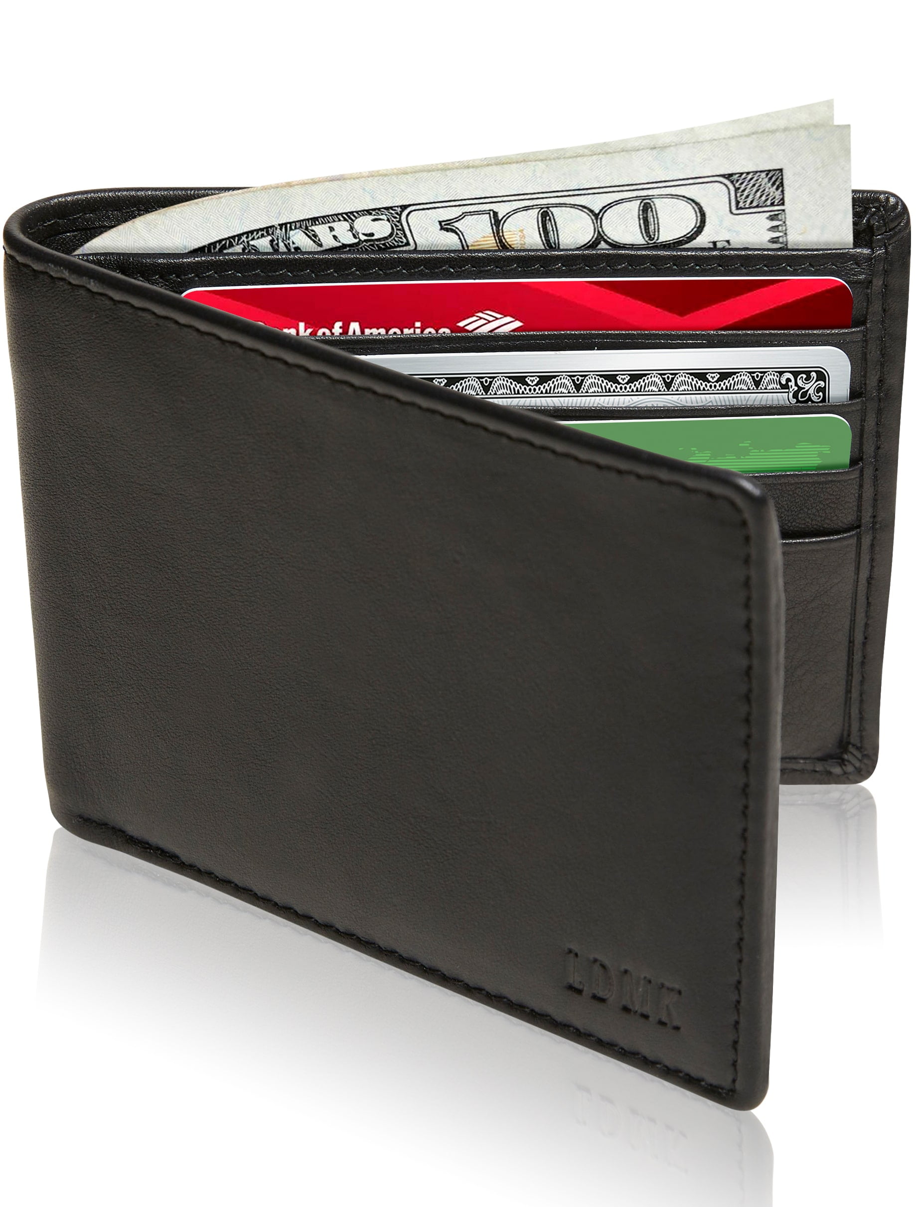 Leather wallet with removable flip up ID window bifold durable security billfolds for men premium men’s RFID blocking wallets with 8 credit card slots