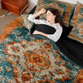 thumbnail image 4 of jejeloiu Ancient Bohemian Flowers 7-Piece Twin Bedding Sets,Retro Batik Flowers Bedding Comforter Set,Orange Teal Sheet Sets For Adults,Breathable Home Decor Reversible, 4 of 8