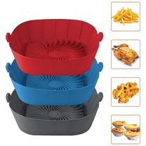 3 Pack Air Fryer Silicone Liners Pot for 1 to 2 QT, Air Fryer Silicone Basket Bowl, Replacement of Flammable Parchment Paper, Reusable Baking Tray