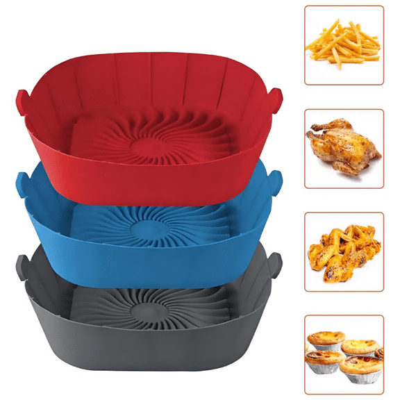 3 Pack Air Fryer Silicone Liners Pot for 1 to 2 QT, Air Fryer Silicone Basket Bowl, Replacement of Flammable Parchment Paper, Reusable Baking Tray