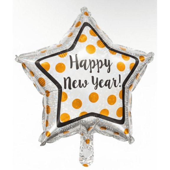 Happy New Year Star Foil Balloon – Gold Polka Dot Mylar Balloon, Festive Party Decoration
