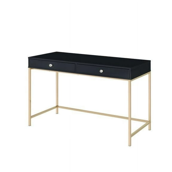 HomeRoots 491490 31 x 47 x 20 in. Black & Gold Wood Writing Desk with Two Drawers