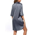 thumbnail image 4 of Chollius Women's Satin Nightshirt Button Down Nightgown Short Sleeve V-Neck Loose Oversize Sleepshirt Side Slit Sleepwear Gowns for Home Wear, 4 of 9