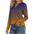 thumbnail image 5 of ShiShine 3/4 Sleeve T Shirts for Women Gradient Color Button Down Tshirt V Neck Casual Loose Tunic Tops Dressy Shirts, 5 of 6