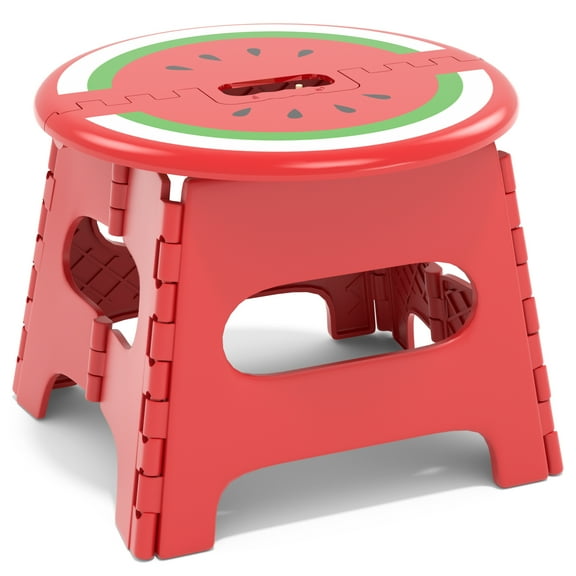 Folding Step Stool 13 Inch for Adults Holds Up to 300 lbs, Non-Slip Folding Stools with Portable Handle, Compact Plastic Foldable Step Stool for Bathroom, Bedroom, Kitchen, Red