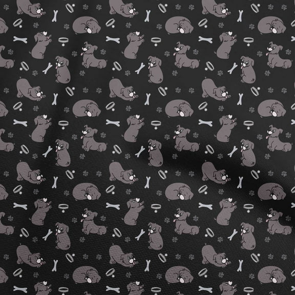 oneOone Polyester Spandex Black Fabric Floral & Puppies Quilting Supplies Print Sewing Fabric By The Yard 56 Inch Wide