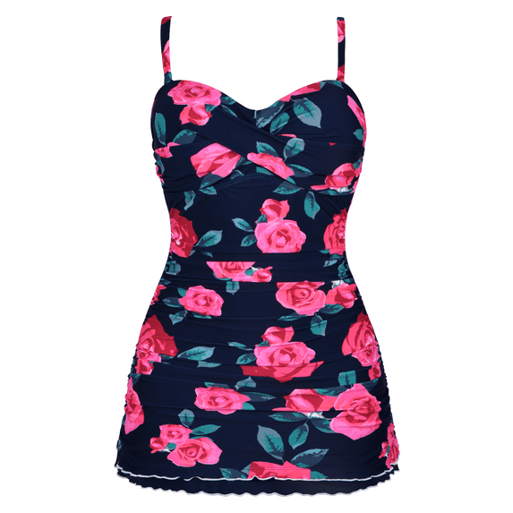 Hilor Womens One Piece Bathing Suit Tummy Control Swimsuit Ruffle Swimdress with Panty