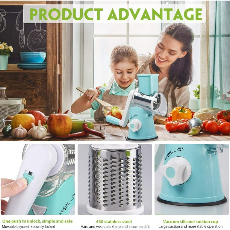  Rotary Cheese Grater, Mandoline Vegetable Slicer with 3  Detachable Drum Blades, Rotary Grater for Kitchen Dishwasher Safe,  Efficiently Cheese Grinder for Vegetables, Nuts, etc: Home & Kitchen