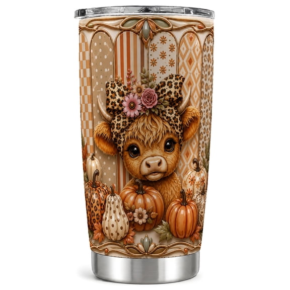Highland Cow Tumbler 20oz, Pumpkin Tumbler, Stainless Steel Travel Cup