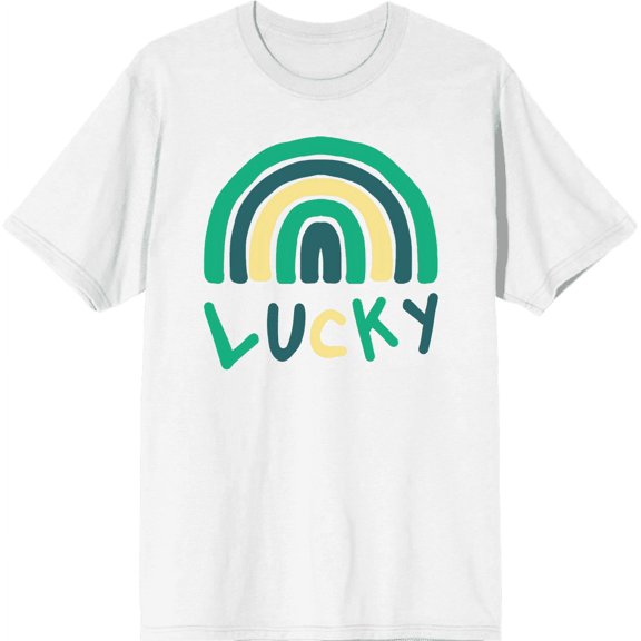 St. Patrick's Lucky Rainbow Men's White Crew Neck Short Sleeve Tee-Medium