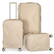 Hikolayae Crossroad Collection Hardside Spinner Luggage Sets in Taupe Beige, 3 Piece - TSA Lock